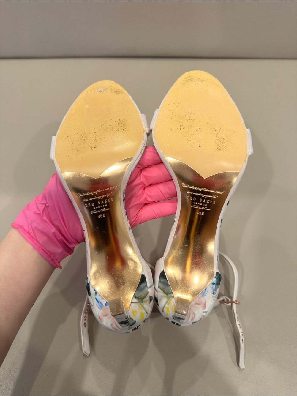 Ted Baker Floral Ankle-Strap Heels in Pink and Blue - Picture 7 of 10